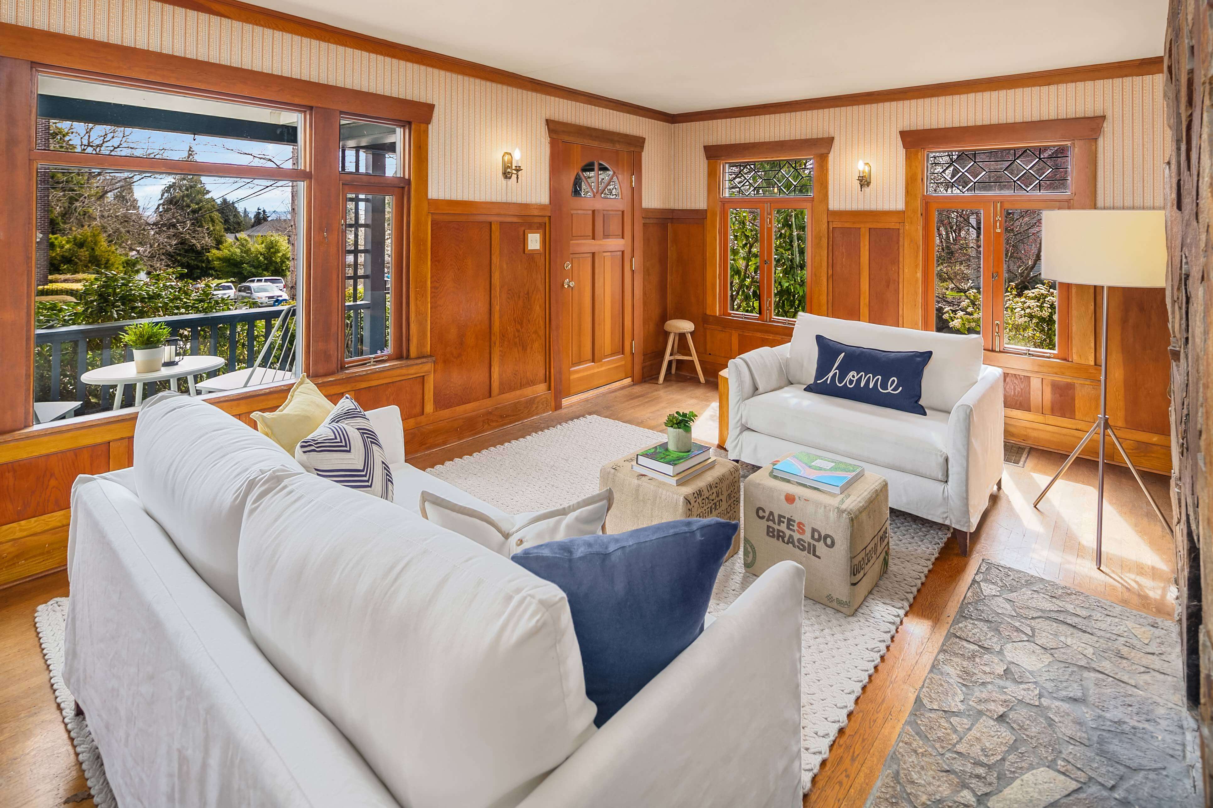 Updated, airy, elegant, and staged living room, after using concierge